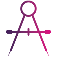A gradient outlined drawing compass icon, viewed from the front, with legs slightly apart and a horizontal bar connecting the legs.