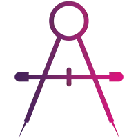 A gradient outlined drawing compass icon, viewed from the front, with legs slightly apart and a horizontal bar connecting the legs.
