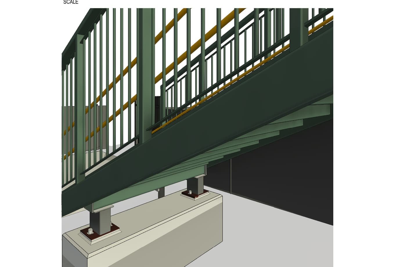 Detail of a standard footbridge deck and parapet, showing the walking surface and infill panels.